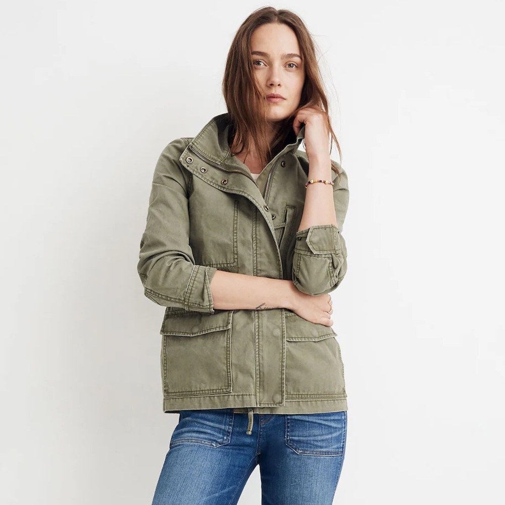 Madewell Olive Green Utility Cargo Jean Denim Long Sleeve Jacket Size XS